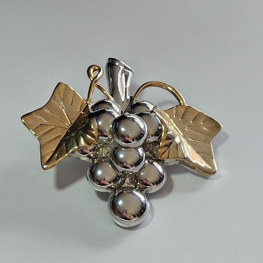 MJ silver and gold tone grape cluster brooch